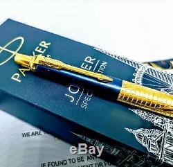 24Ct Gold Plated Blue Parker Architecture Jotter Ballpoint Writing Pen Gift Box