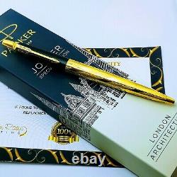 24Ct Gold Plated Parker Architecture Jotter Ballpoint Writing Pen Gift Box 24k