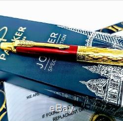 24Ct Gold Plated Red Parker Architecture Jotter Ballpoint Writing Pen Gift Box