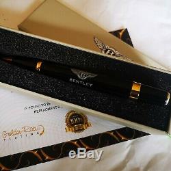 24ct Gold Plated Bentley Ballpoint Writing Pen Black Gift Boxed Free Ink 24K