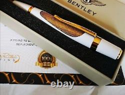 24ct Gold Plated Bentley Ballpoint Writing Pen White Gift Boxed Free Ink 24K