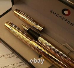 24k Gold Plated Shiny Sheaffer 300 Ballpoint Writing Pen Set Gift Boxed Ink 24ct 