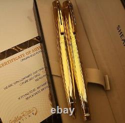 24k Gold Plated Shiny Sheaffer 300 Fountain Ballpoint Writing Pen Set Gift Box