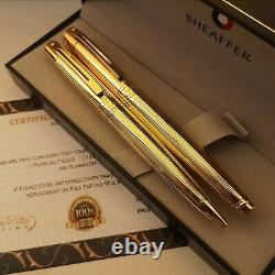 24k Gold Plated Shiny Sheaffer 300 Fountain Ballpoint Writing Pen Set Gift Box 
