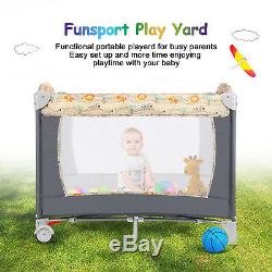 3 in 1 Baby Playard Playpen Foldable Bassinet Bed with Music Box Whirling Toys