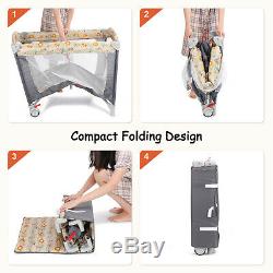 3 in 1 Baby Playard Playpen Foldable Bassinet Bed with Music Box Whirling Toys