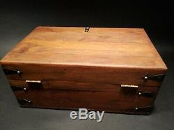 Antique Vintage Style Wood Writing Box Set w Inkwell, Ink, Wax Stamp, & Dip Pen
