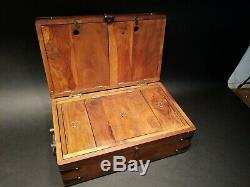 Antique Vintage Style Wood Writing Box Set w Inkwell, Ink, Wax Stamp, & Dip Pen