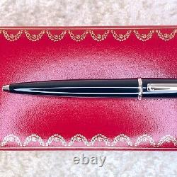 Authentic Cartier Ballpoint Pen Diabolo Black Resin Silver Trim with Box