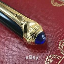 Authentic Cartier Roadster Ballpoint Pen Black Silver Blue Gem withBox&Papers(NEW)