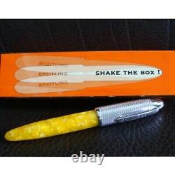 BREITLING Ballpoint Pen Yellow Marble Silver Giveaway Novelty Item Gimmick Box