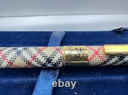 BURBERRY by PENTEL Fountain Pen Old Check Fabric GT 14K BROAD Nib NEW Boxed