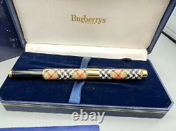 BURBERRY by PENTEL Fountain Pen Old Check Fabric GT 14K BROAD Nib NEW Boxed