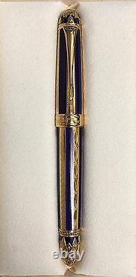 Blue and Gold Ribbed Michel Perchin Limited Edition Fountain Pen New in Box