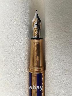 Blue and Gold Ribbed Michel Perchin Limited Edition Fountain Pen New in Box