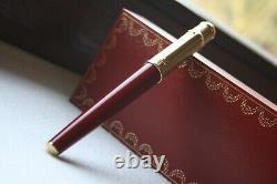 CARTIER Diabolo Bordeaux / Burgundy & Gold RED STONE Fountain Pen, MINT IN BOX