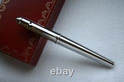 CARTIER Diabolo Solid Brushed Steel Platinum BLUE STONE Rollerball Pen MINT, BOX