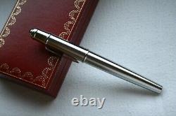 CARTIER Diabolo Solid Brushed Steel Platinum BLUE STONE Rollerball Pen MINT, BOX