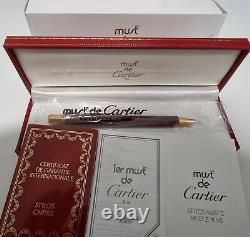 Cartier Must de Burgundy Red Ballpoint Pen. New in Box. Papers Stamped. Vintage