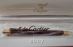 Cartier Must de Burgundy Red Ballpoint Pen. New in Box. Papers Stamped. Vintage