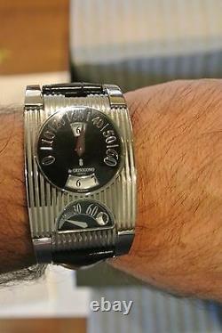 De GRISOGONO FG One Jump Hour GMT Retrograde Steel Alligator Watch and Pen