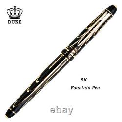 Duke Pioneer 14K Gold Fountain Pen Fine 0.5mm Nib Advanced Chromed with Box Gift
