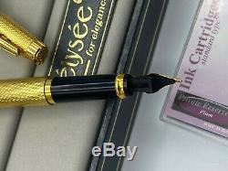 Elysee Germany Fountain Pen Gold Barley Pattern Fine Nib Mint Boxed