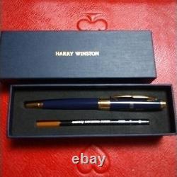 Harry Winston Ballpoint Pen with Box Navy Gold Stationery Gift Limited Rare New