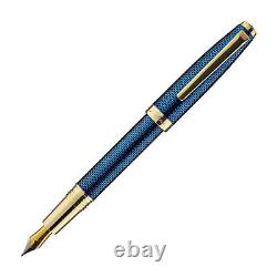 Laban 986 Guilloche Fountain Pen in Sapphire Blue Broad Point NEW in Box