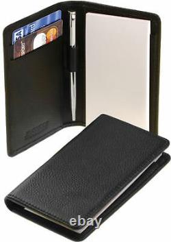 Leather Notepad Holder Black Card Wallet with Pad and Pen Gift Box