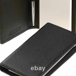 Leather Notepad Holder Black Card Wallet with Pad and Pen Gift Box