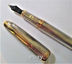 Louis Cartier Godron Silver Plated 18k Gold Nib Fountain Pen with Original Box