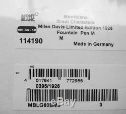 Montblanc Miles Davis Ltd 1926 Fountain Pen Gold Nib M New Box 114190 Germany