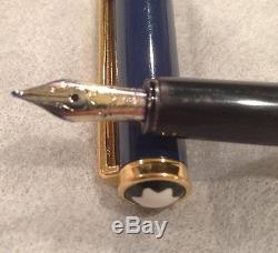 Montblanc Noblesse Blue & Gold Fountain Pen 18K Med Pt & Converter New In Box