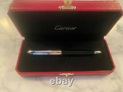 NEW Louis Cartier Black Lacquer and Silver Ballpoint Pen with Box