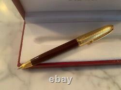 NEW Louis Cartier Red Burgundy Marble Motif Lacquer & Gold Ballpoint Pen Box
