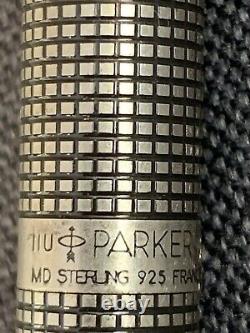 NEW VINTAGE PARKER 75 Sterling Silver Fountain Pen 18k Gold Nib Medium in Box