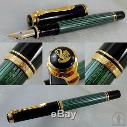 14C Medium Nib New In Box Pelikan Souveran M400 Green Striated Fountain Pen 