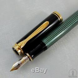 14C Medium Nib New In Box Pelikan Souveran M400 Green Striated Fountain Pen 