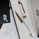 New Montblanc Meisterstack Mb163 Gold White Rollerball Pen With Box