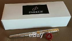 New Parker Sonnet FP, Chiseled Tartan, Boxed, Smooth 18k Two-Tone Medium Nib