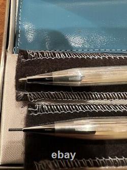 New VTG Cross Sterling Silver Pen & Mechanical Pencil Box Set With Rose Pouch Blue