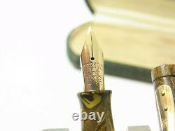 Nice WATERMAN 52 V Olive Ripple fountain pen 14ct M nib & matching pencil & box