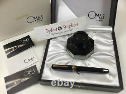 Omas Milord Paragon black fountain pen 18K medium gold nib + boxes + ink