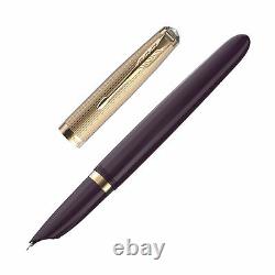 Parker 51 Fountain Pen in Plum with Gold Trim Medium Point NEW in Box