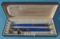 Parker 75 Lapis Gold-dust finish, fountain pen and ballpoint set, mint, boxed