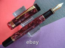 Parker Duofold Fountain Pen Marble Maroon 18Kt Gold Fine Pt New In Box