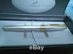 Parker Fountain Pen Sterling Silver Fougere Fountain Pen 18Kt Fine Pt In Box