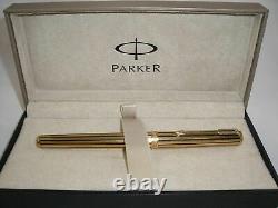 Parker Premier Fountain Pen Gold Plated & Lacquer Black Stripes M Pt New In Box