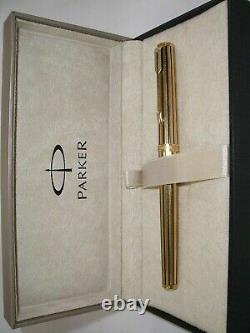 Parker Premier Fountain Pen Gold Plated & Lacquer Black Stripes M Pt New In Box